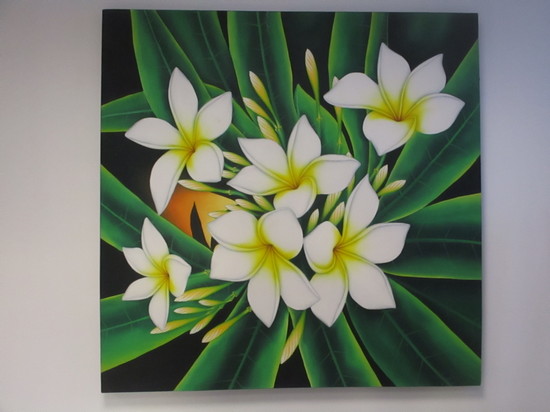 PUT/761 Quadro batik dipinto a mano cm100x100 frangipani bianco - Clicca l'immagine per chiudere